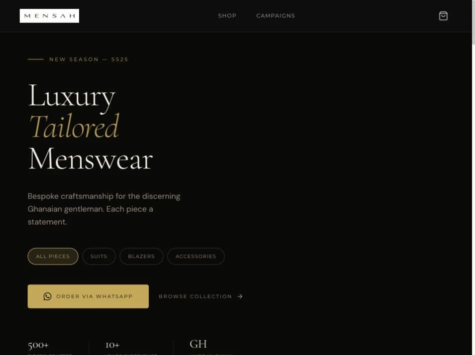Mensah Menswear  -  actual project preview